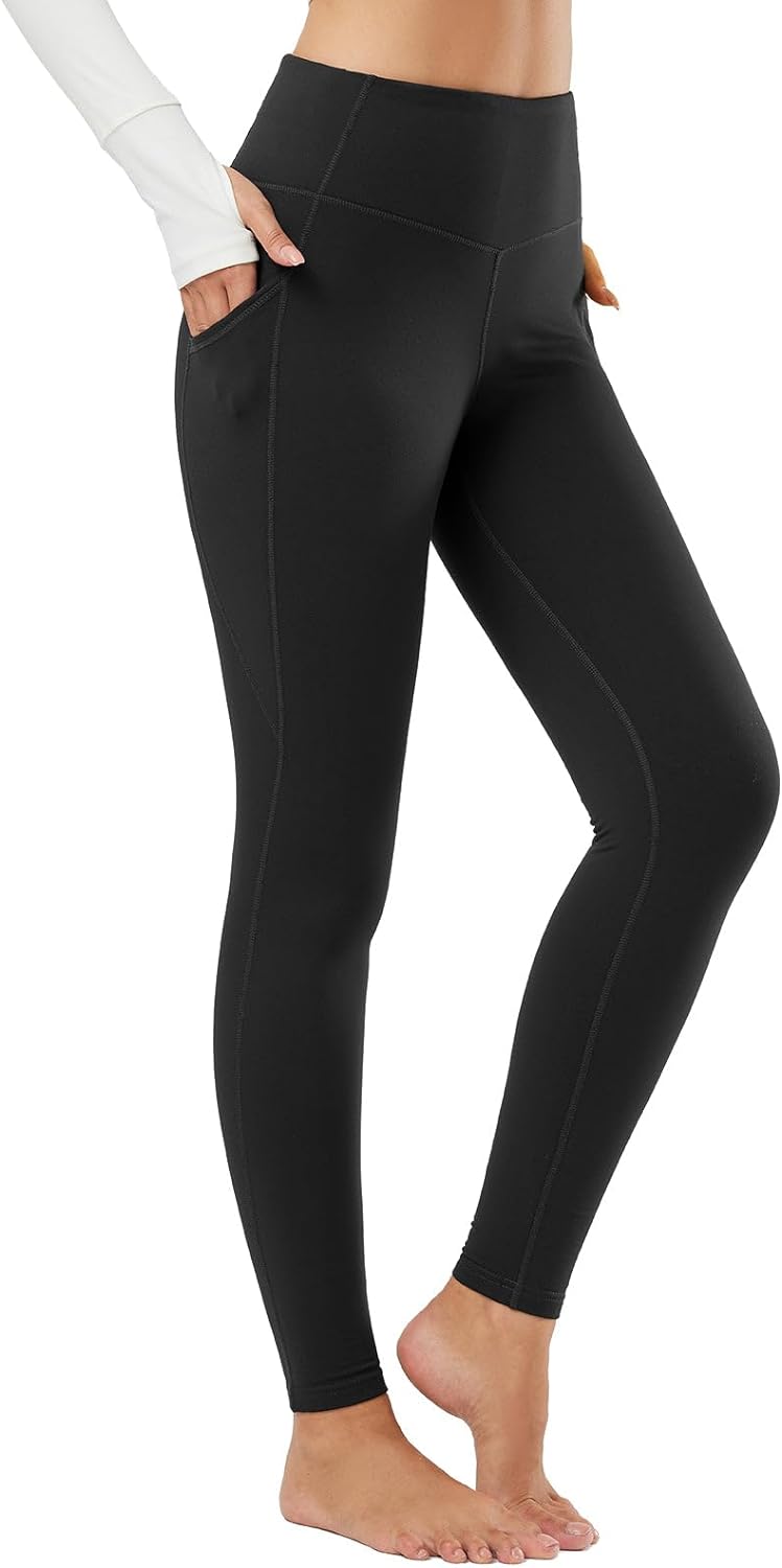 BALEAF Women's Fleece Lined Water Resistant Legging High Waisted Thermal Winter  Hiking Running Tights Pockets Black Small 